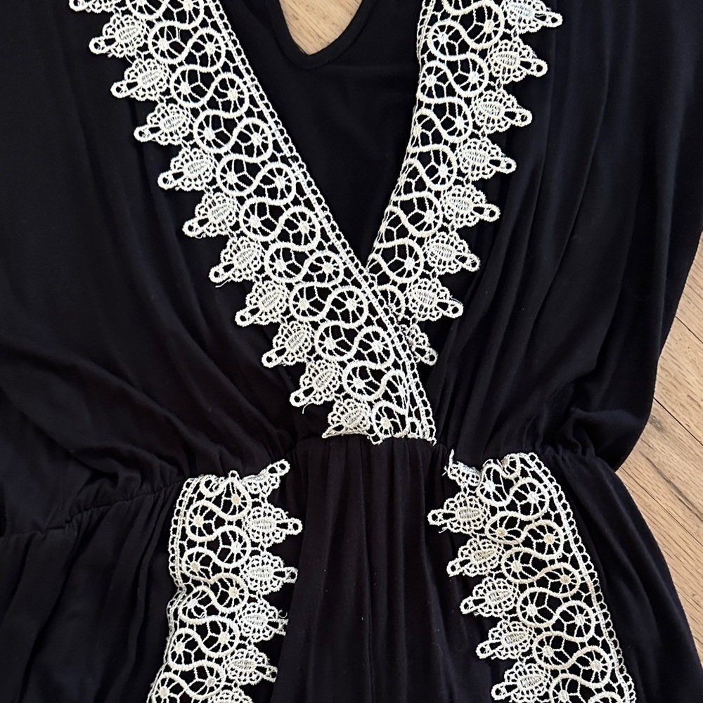 Black Romper with White Lace Trim - Size Large - Picture 6 of 8